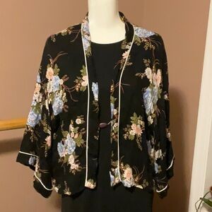 Black Floral Open Kimono L